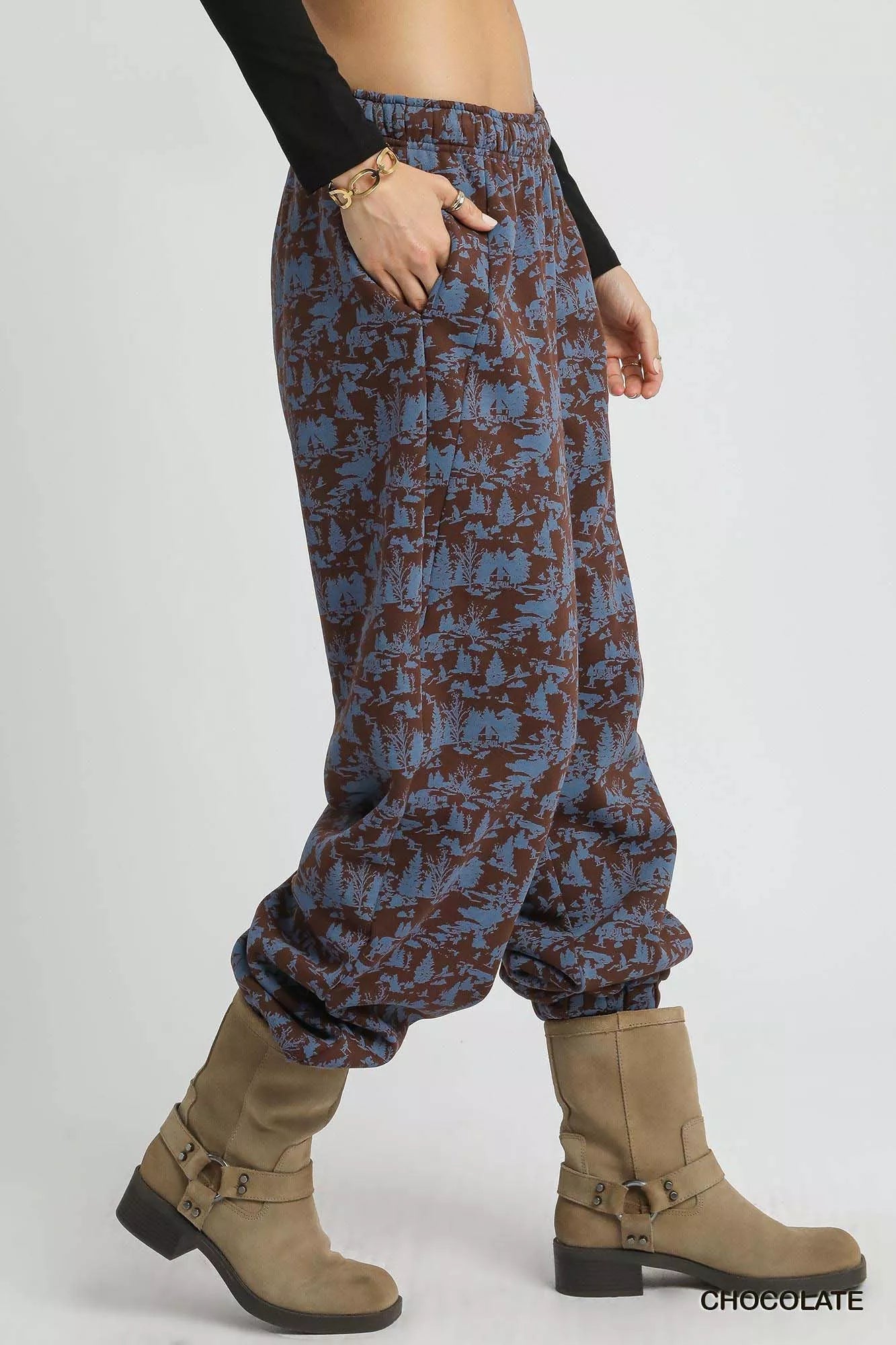 Umgee Scenic Print Casual Sweatpants - Bitsy Gypsy Boutique