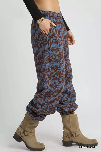 Umgee Scenic Print Casual Sweatpants - Bitsy Gypsy Boutique