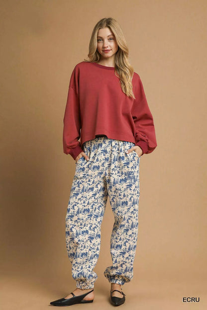 Umgee Scenic Print Casual Sweatpants - Bitsy Gypsy Boutique