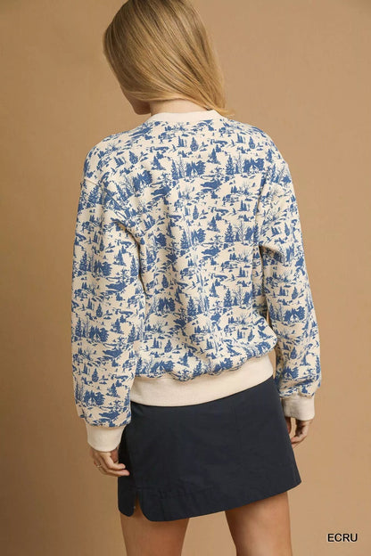 Umgee Scenic Print Cropped Sweatshirt - Bitsy Gypsy Boutique