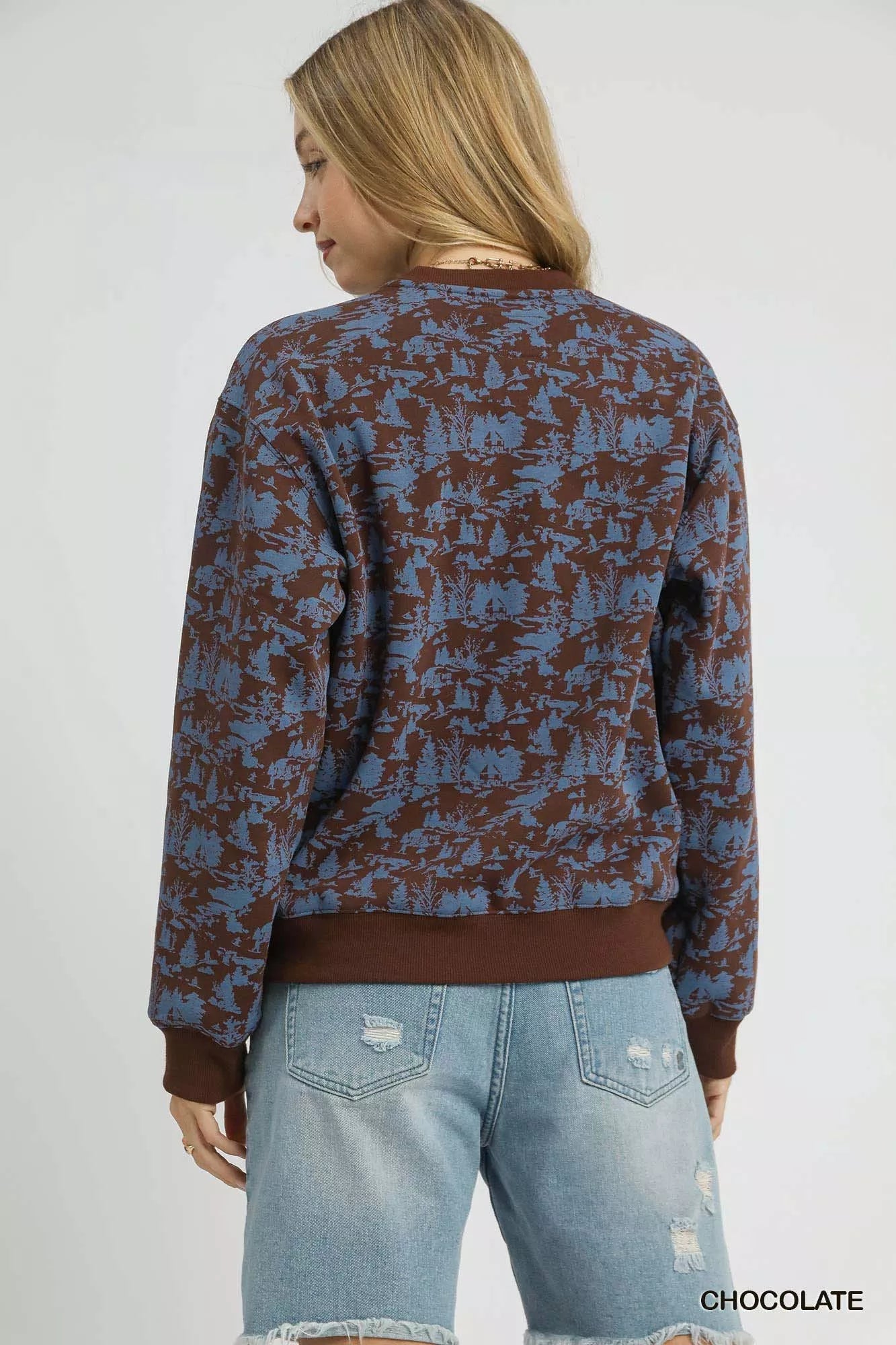 Umgee Scenic Print Cropped Sweatshirt - Bitsy Gypsy Boutique