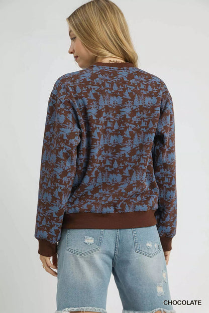 Umgee Scenic Print Cropped Sweatshirt - Bitsy Gypsy Boutique