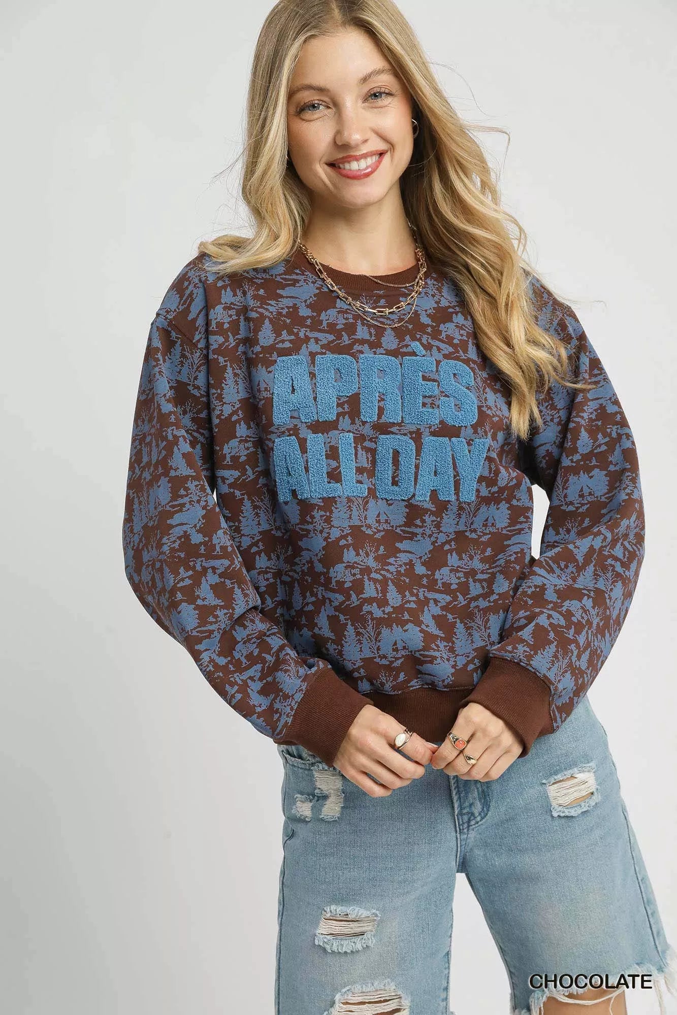 Umgee Scenic Print Cropped Sweatshirt - Bitsy Gypsy Boutique