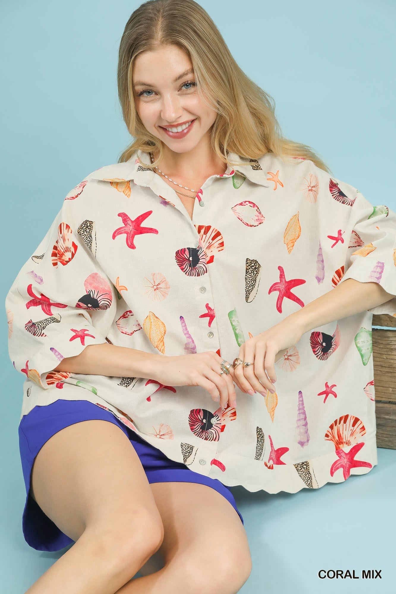 Umgee Seashell & Starfish Print Button - Down Top - Bitsy Gypsy Boutique