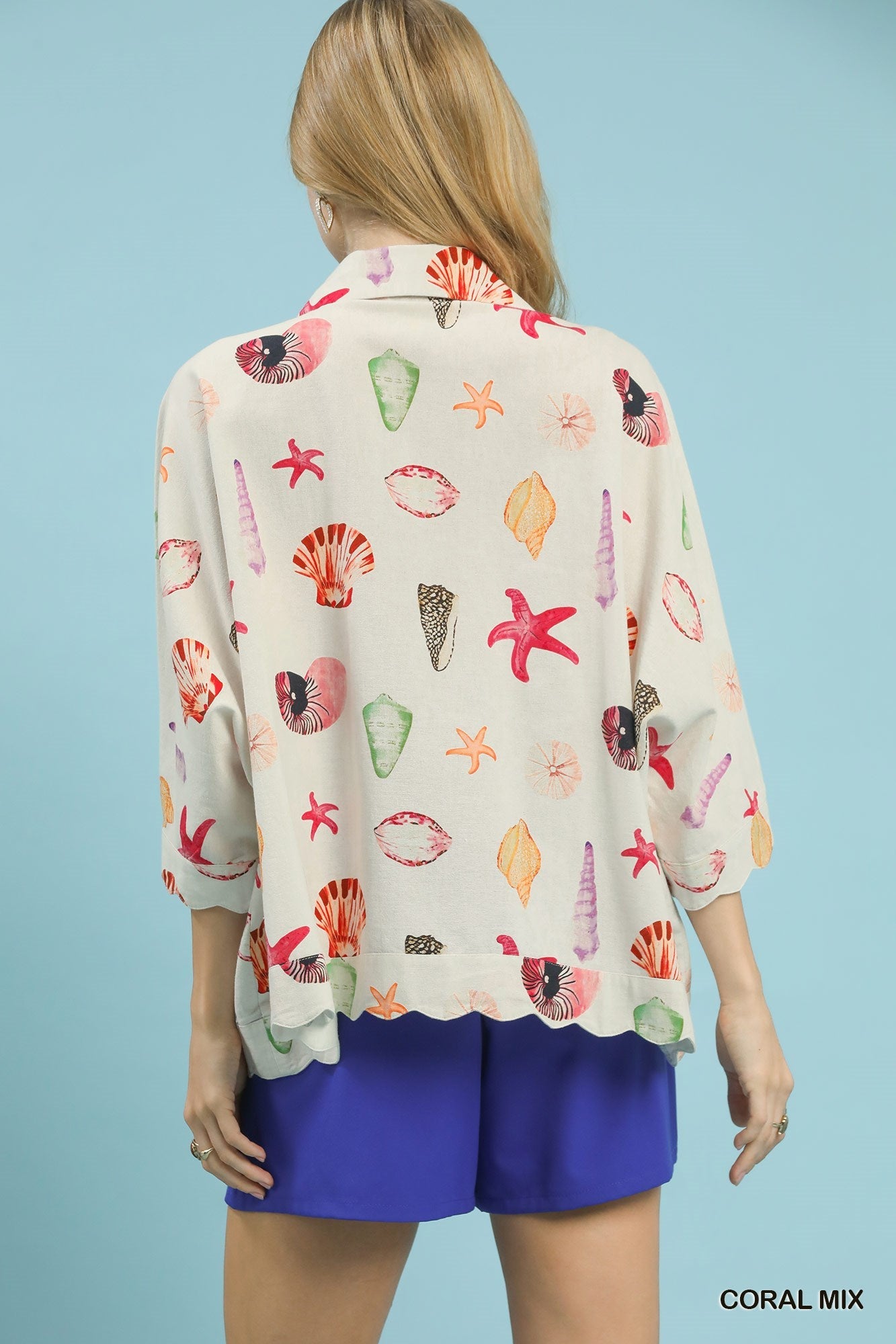 Umgee Seashell & Starfish Print Button - Down Top - Bitsy Gypsy Boutique