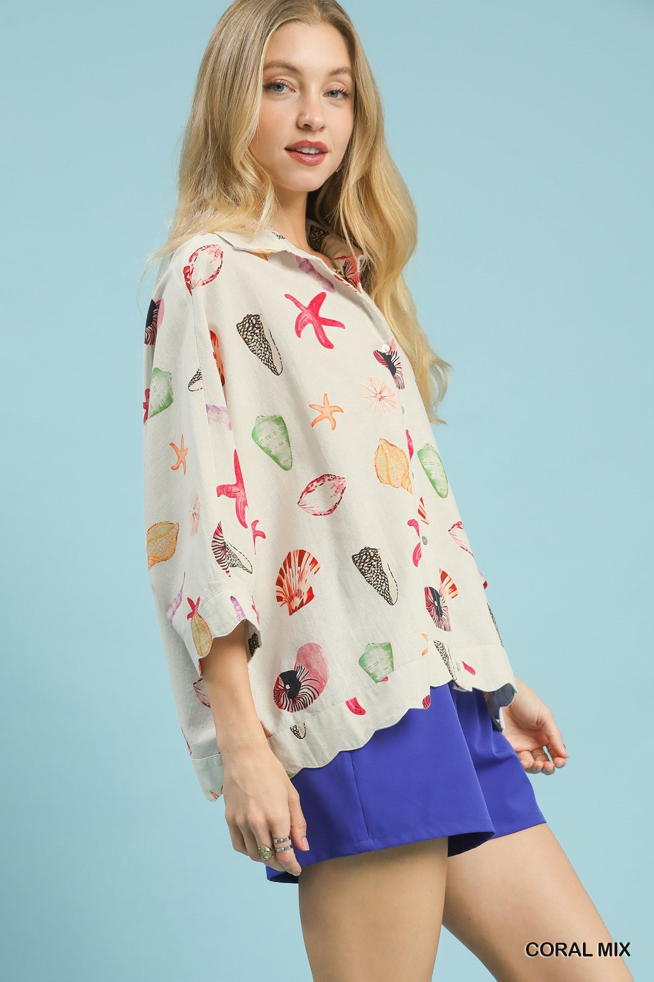Umgee Seashell & Starfish Print Button - Down Top - Bitsy Gypsy Boutique