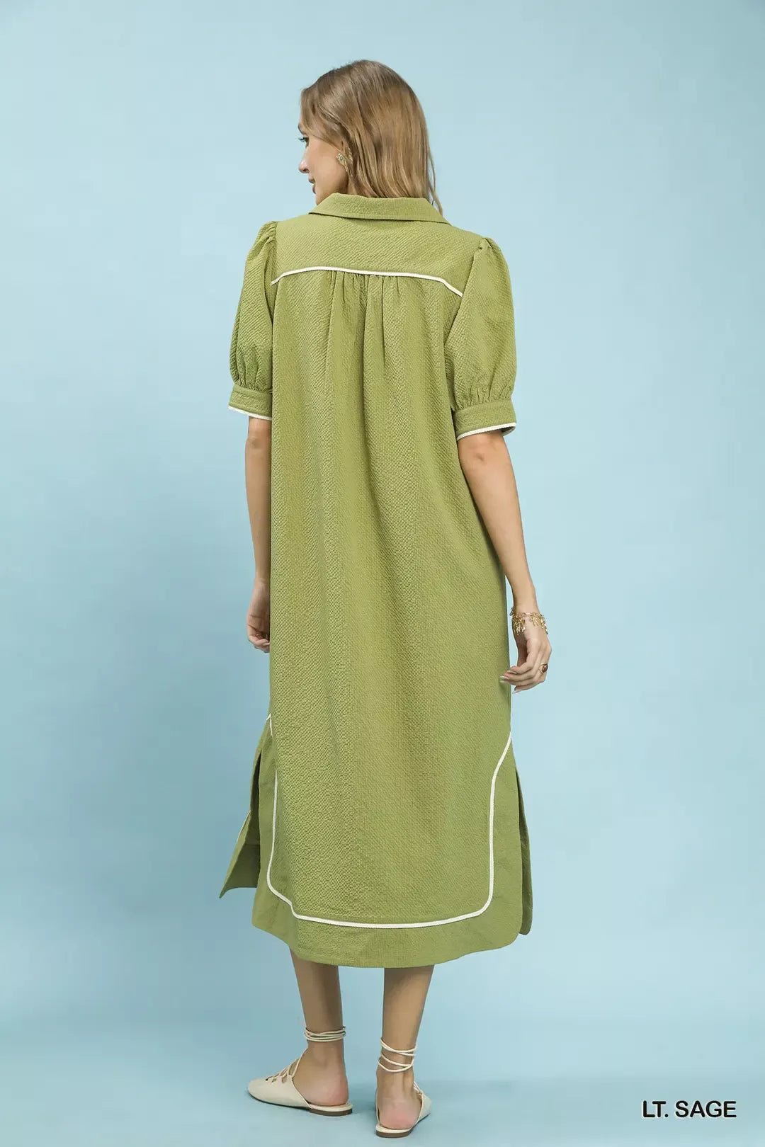 Umgee Seersucker Midi Dress with Contrast Trim - Bitsy Gypsy Boutique