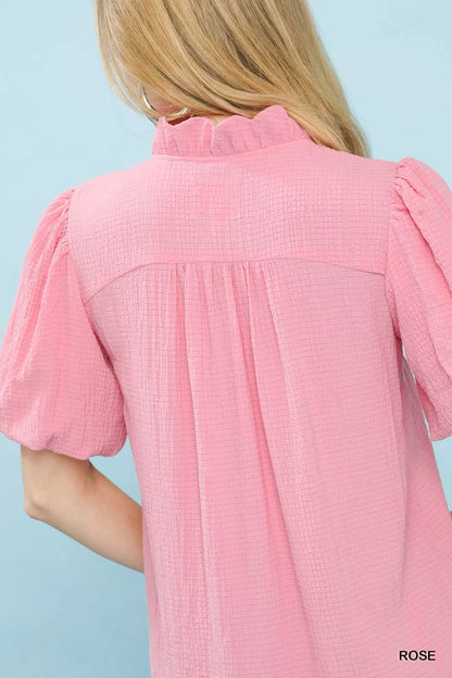 Umgee Seersucker Puff Sleeve Blouse - Bitsy Gypsy Boutique