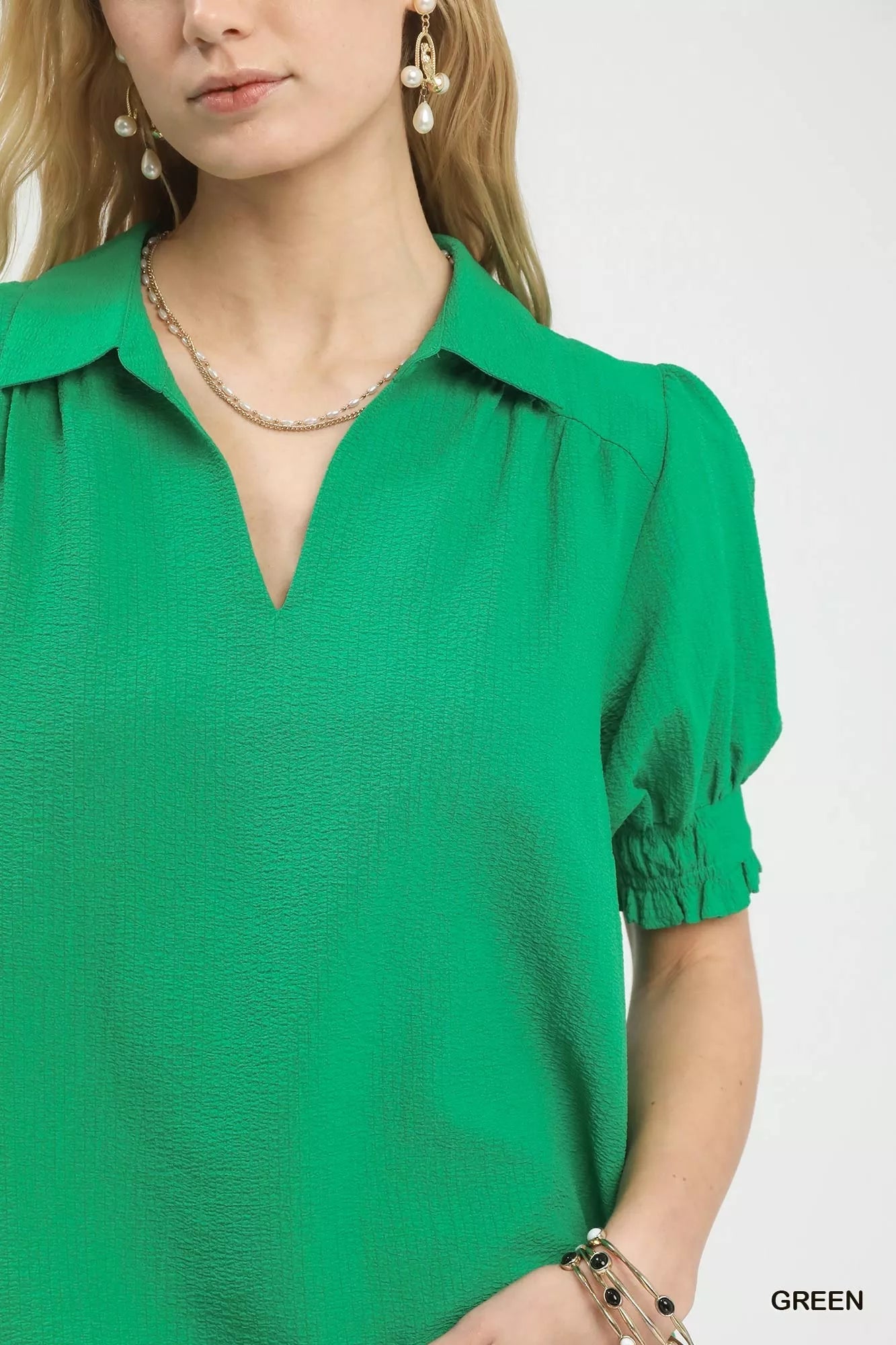Umgee Seersucker Puff Sleeve Blouse - Bitsy Gypsy Boutique