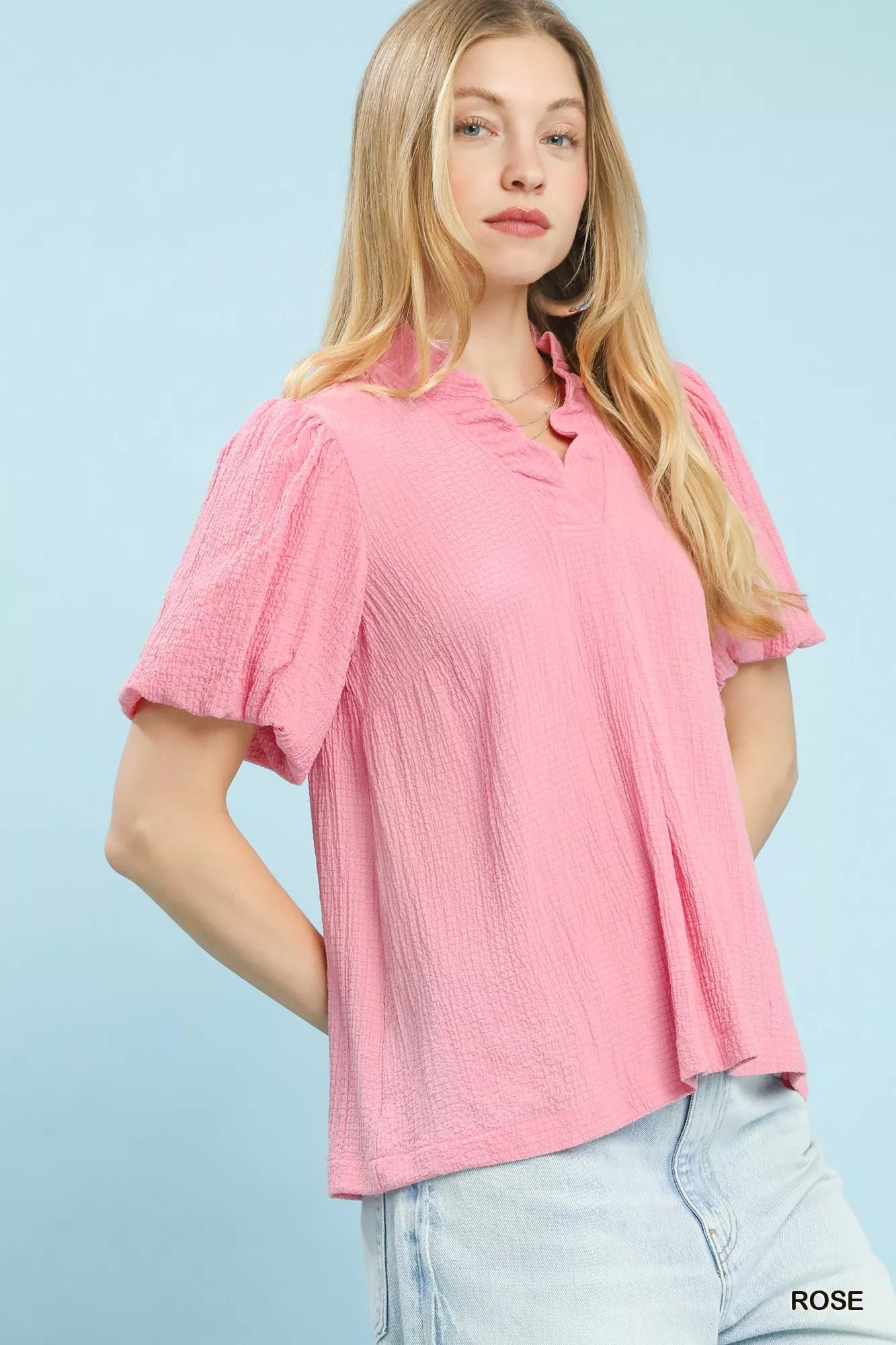 Umgee Seersucker Puff Sleeve Blouse - Bitsy Gypsy Boutique