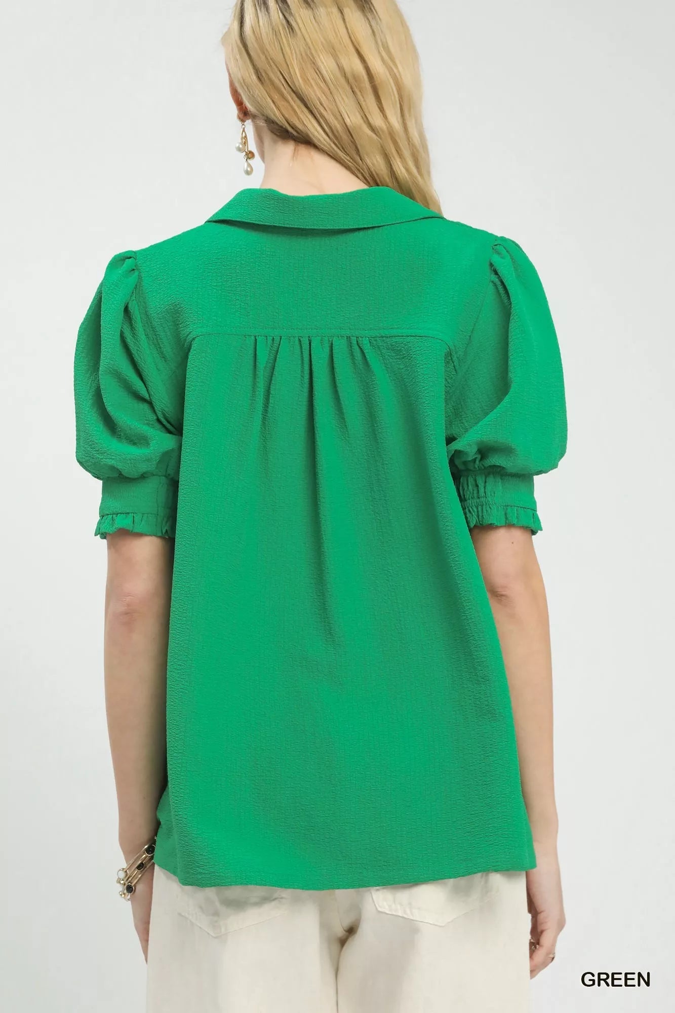 Umgee Seersucker Puff Sleeve Blouse - Bitsy Gypsy Boutique