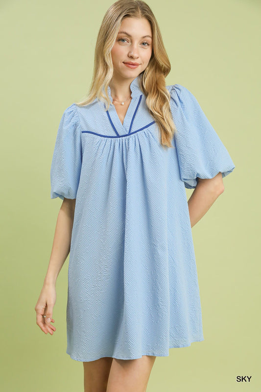 Umgee Seersucker Puff Sleeve Dress - Bitsy Gypsy Boutique