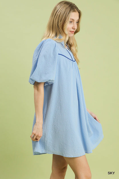 Umgee Seersucker Puff Sleeve Dress - Bitsy Gypsy Boutique