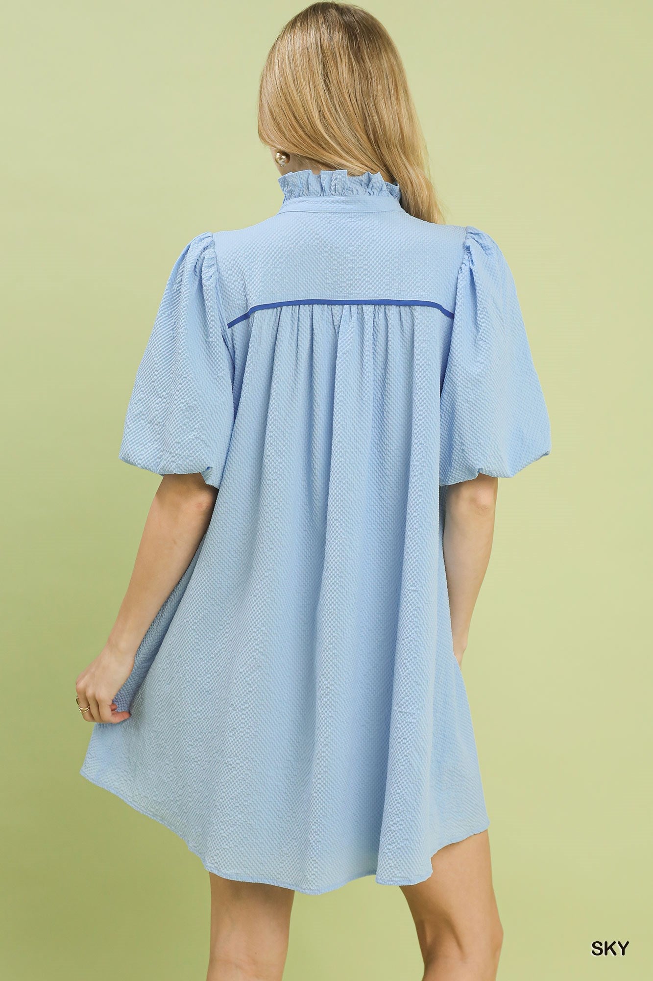 Umgee Seersucker Puff Sleeve Dress - Bitsy Gypsy Boutique