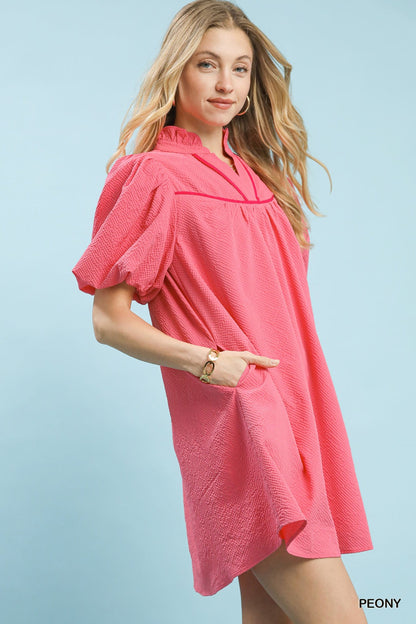 Umgee Seersucker Puff Sleeve Dress - Bitsy Gypsy Boutique