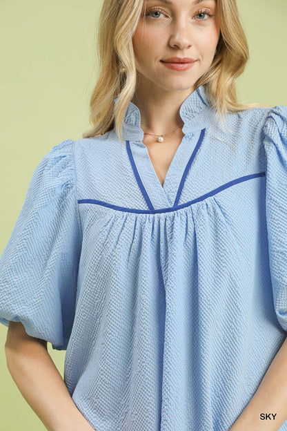 Umgee Seersucker Puff Sleeve Dress - Bitsy Gypsy Boutique
