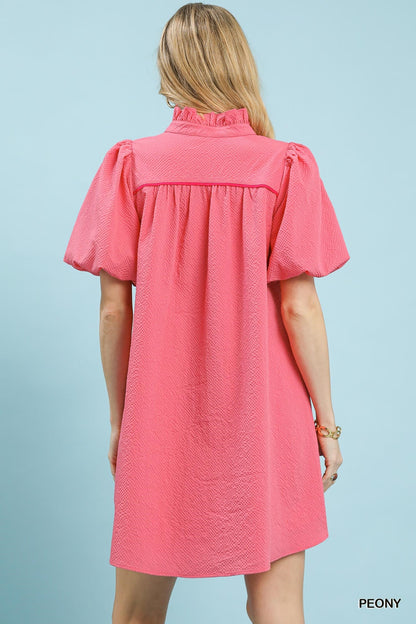 Umgee Seersucker Puff Sleeve Dress - Bitsy Gypsy Boutique