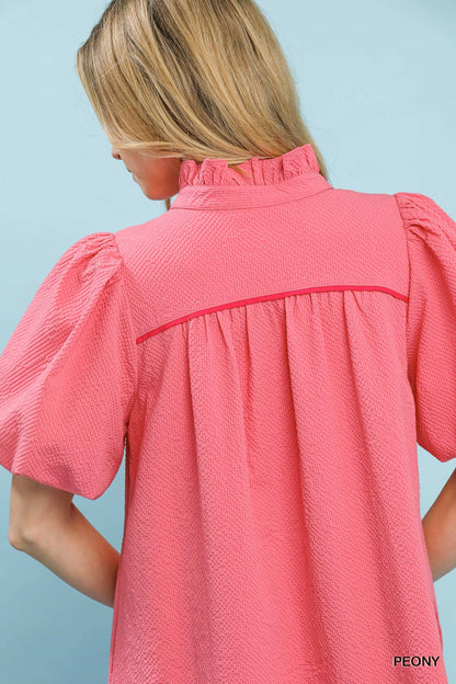 Umgee Seersucker Puff Sleeve Dress - Bitsy Gypsy Boutique