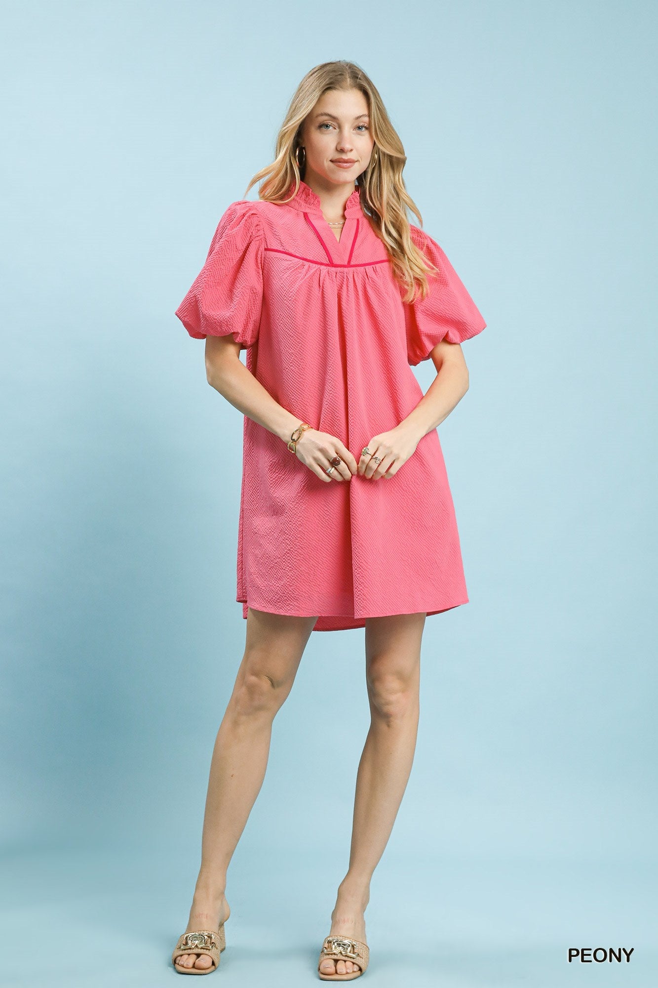 Umgee Seersucker Puff Sleeve Dress - Bitsy Gypsy Boutique