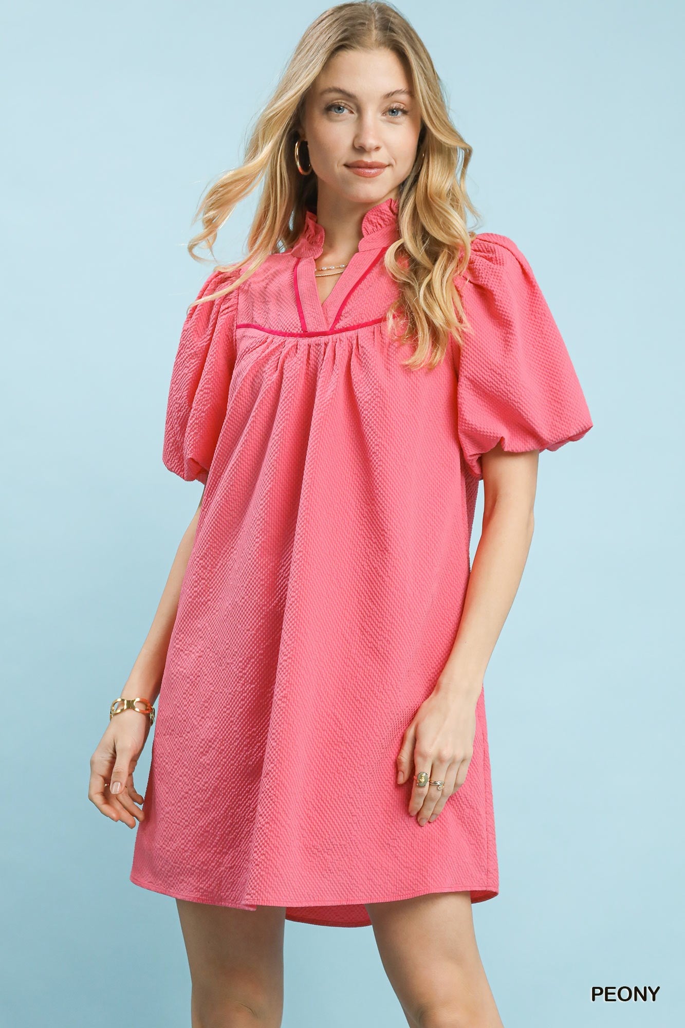 Umgee Seersucker Puff Sleeve Dress - Bitsy Gypsy Boutique
