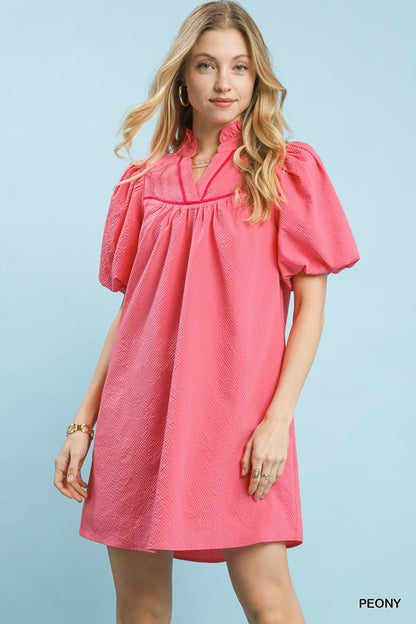Umgee Seersucker Puff Sleeve Dress - Bitsy Gypsy Boutique
