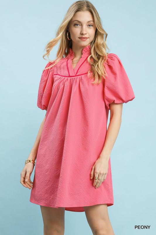 Umgee Seersucker Puff Sleeve Dress - Bitsy Gypsy Boutique