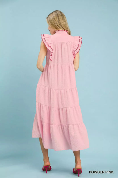 Umgee Seersucker Ruffle Sleeve Tiered Midi Dress - Bitsy Gypsy Boutique