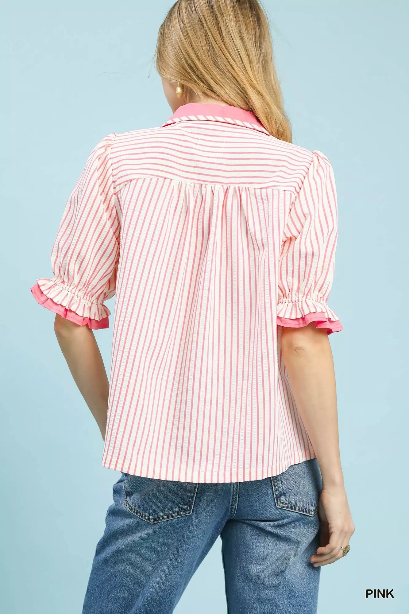 Umgee Seersucker Stripe Ruffle Sleeve Top - Bitsy Gypsy Boutique