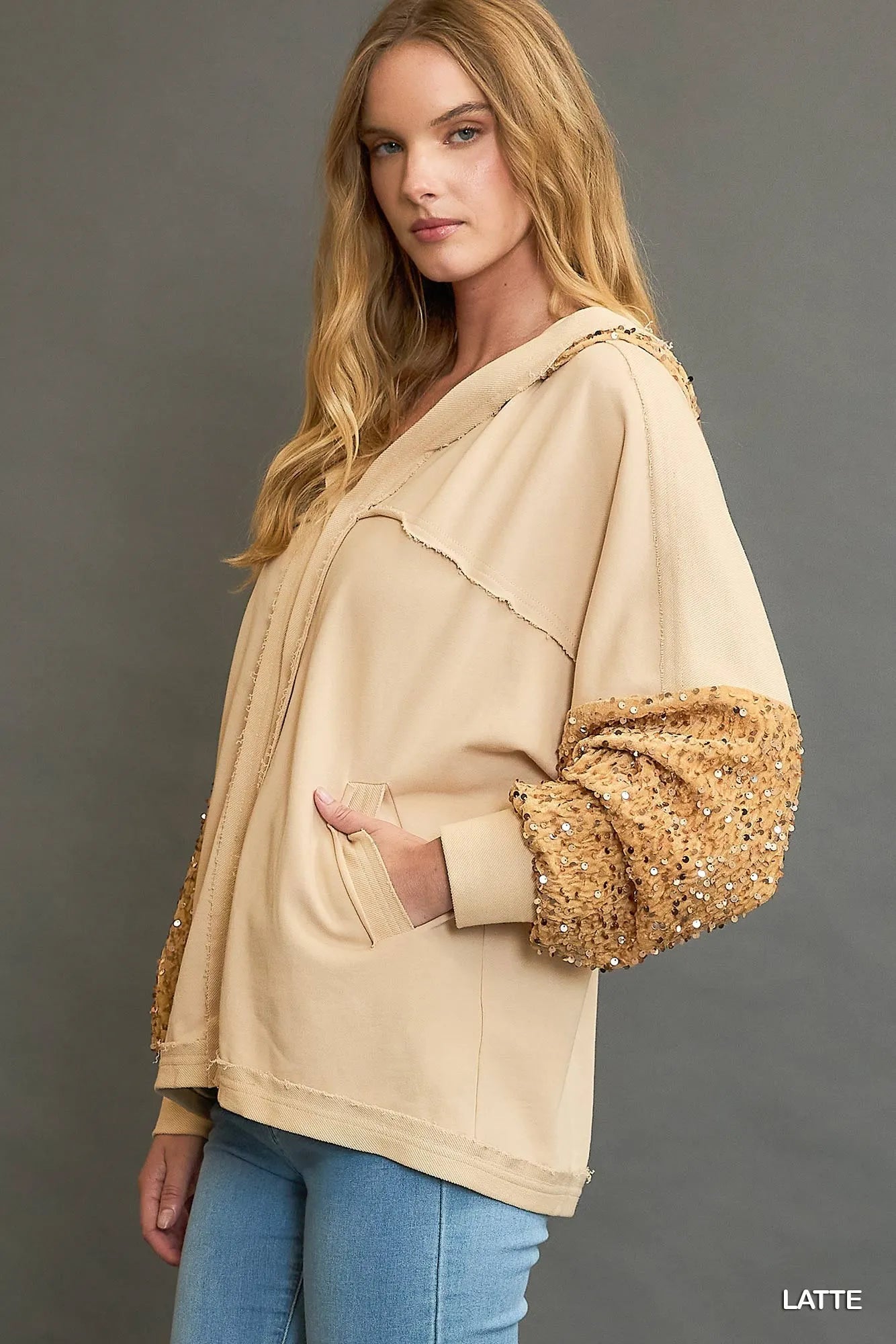 Umgee Sequined French Terry Jacket - Bitsy Gypsy Boutique