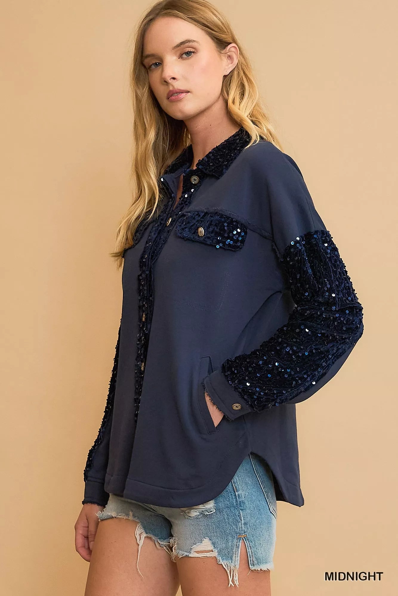 Umgee Sequined French Terry Jacket - Bitsy Gypsy Boutique