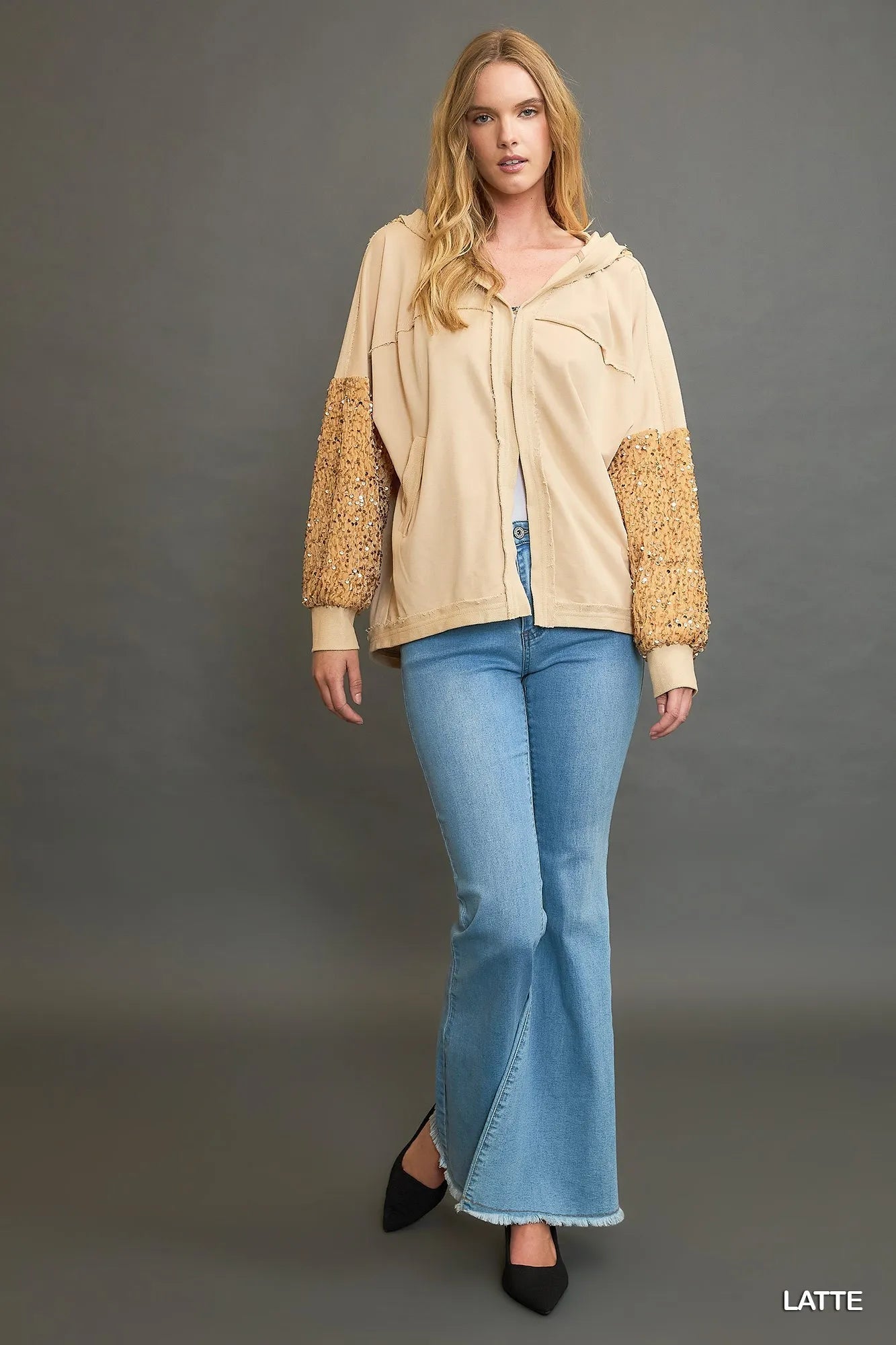 Umgee Sequined French Terry Jacket - Bitsy Gypsy Boutique