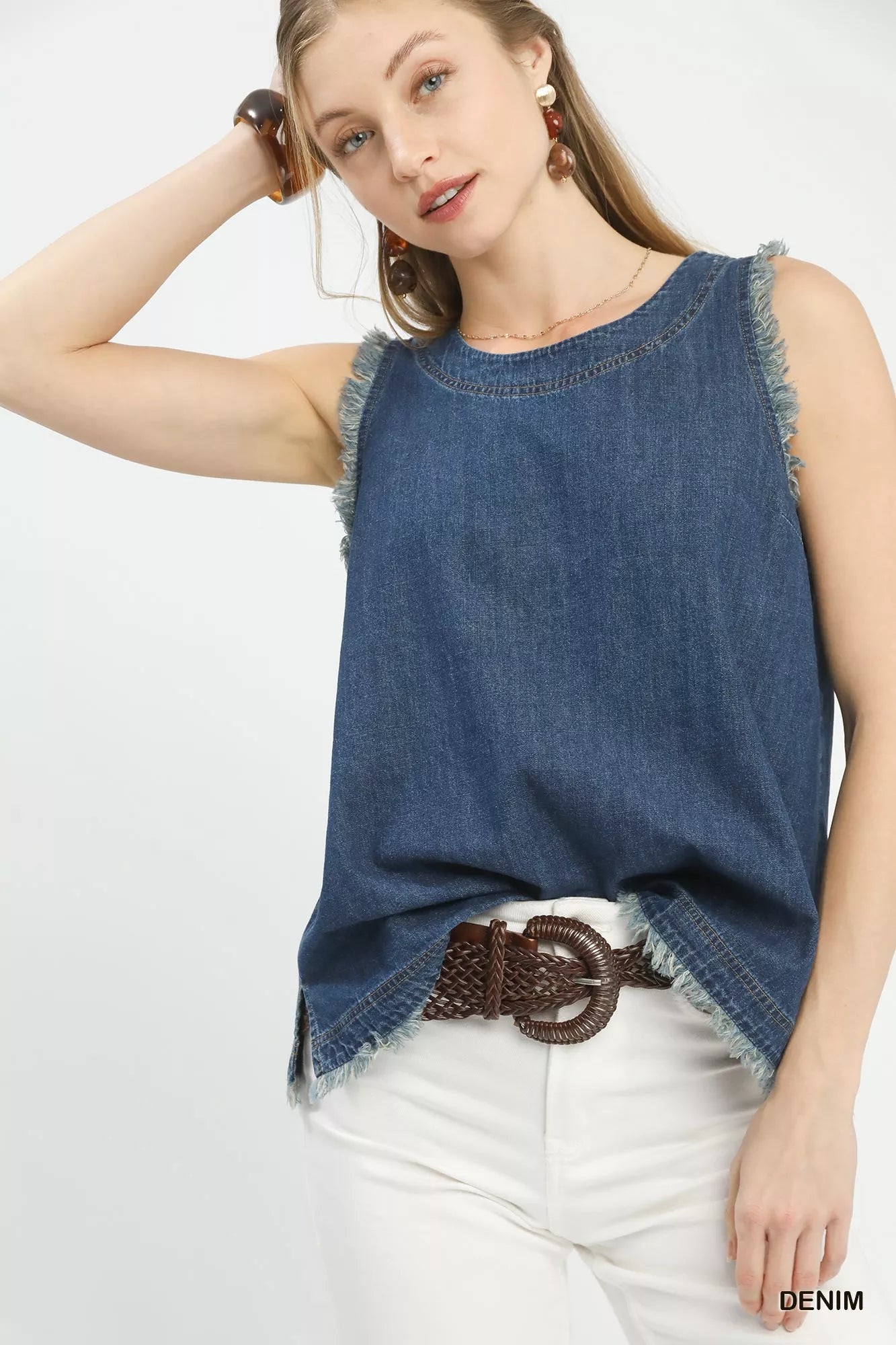Umgee Sleeveless Fringe Hem Denim Top - Bitsy Gypsy Boutique