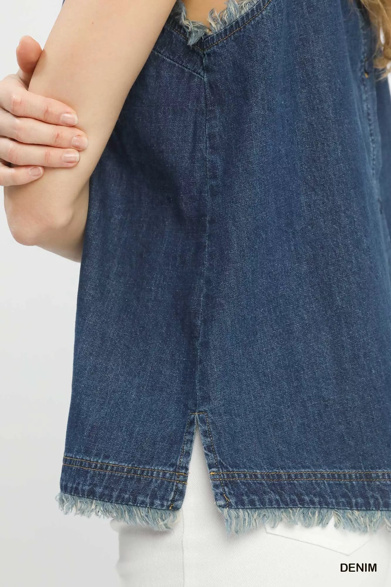Umgee Sleeveless Fringe Hem Denim Top - Bitsy Gypsy Boutique