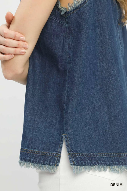 Umgee Sleeveless Fringe Hem Denim Top - Bitsy Gypsy Boutique