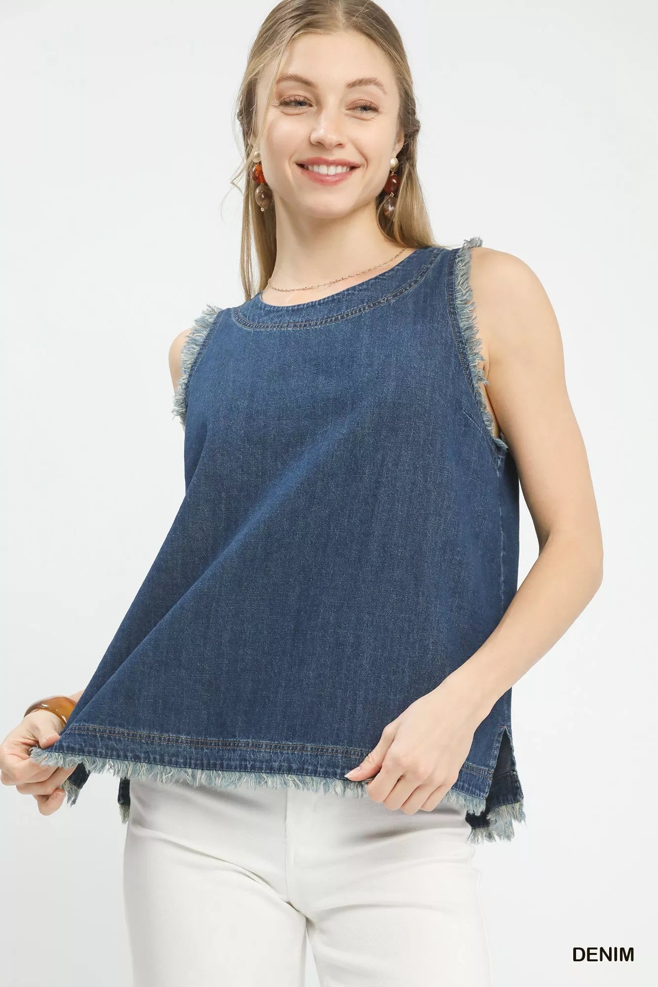 Umgee Sleeveless Fringe Hem Denim Top - Bitsy Gypsy Boutique