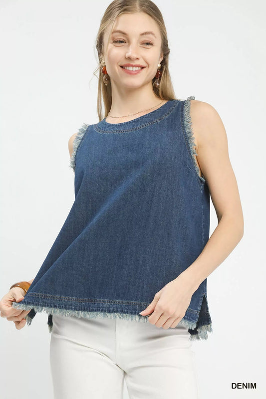 Umgee Sleeveless Fringe Hem Denim Top - Bitsy Gypsy Boutique
