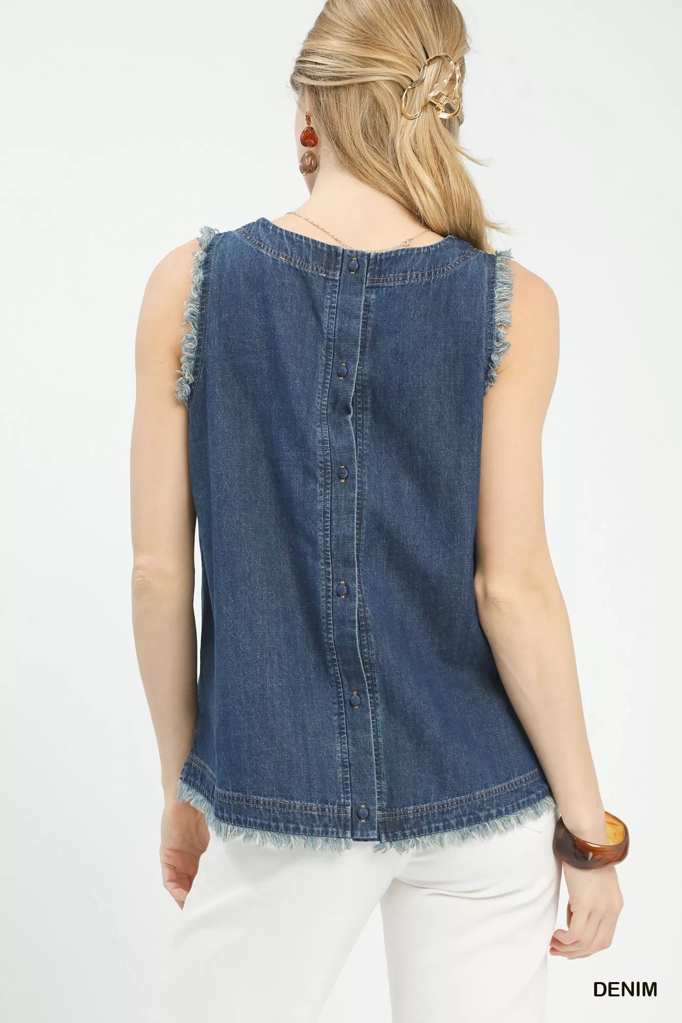Umgee Sleeveless Fringe Hem Denim Top - Bitsy Gypsy Boutique