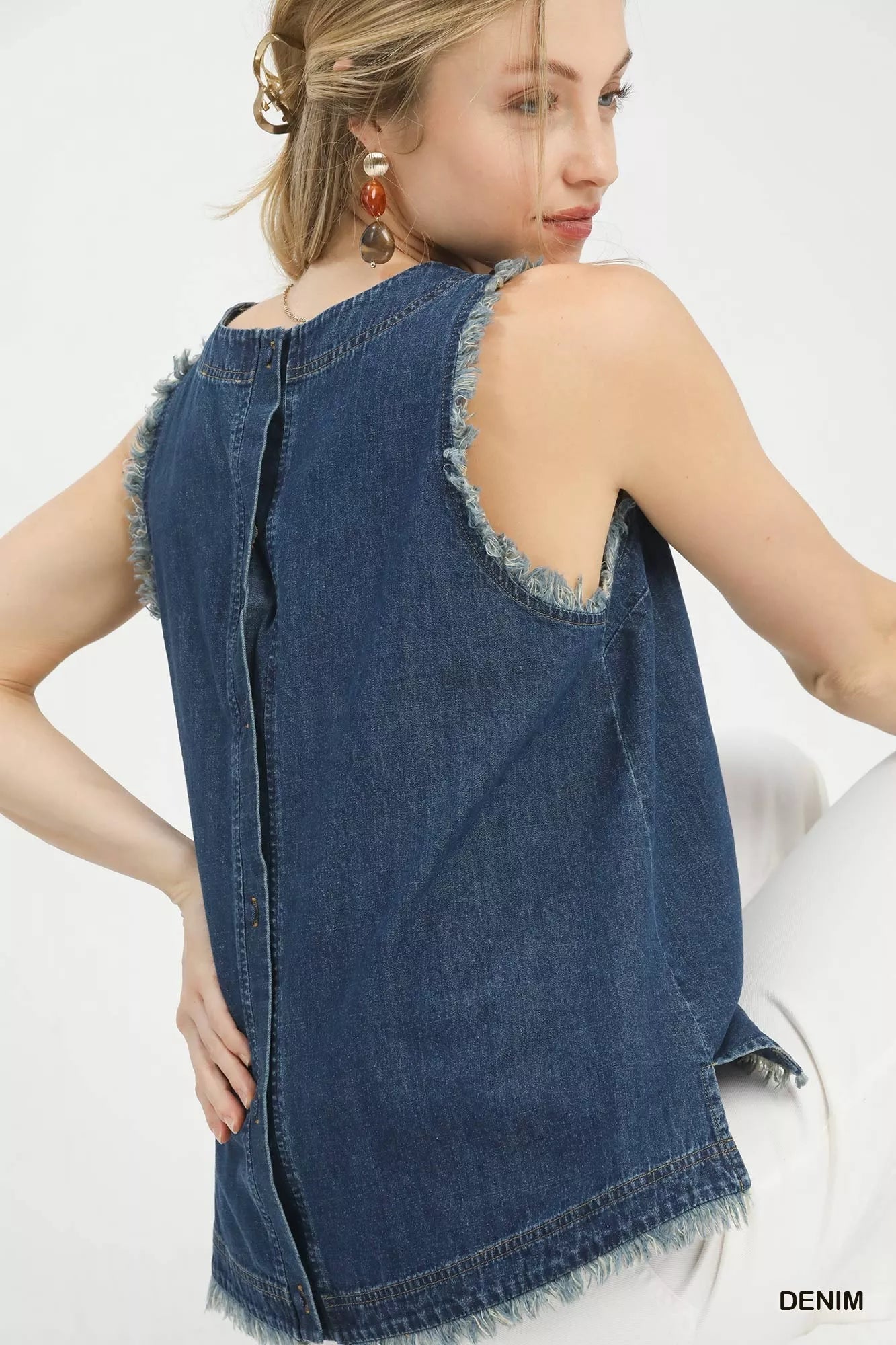 Umgee Sleeveless Fringe Hem Denim Top - Bitsy Gypsy Boutique