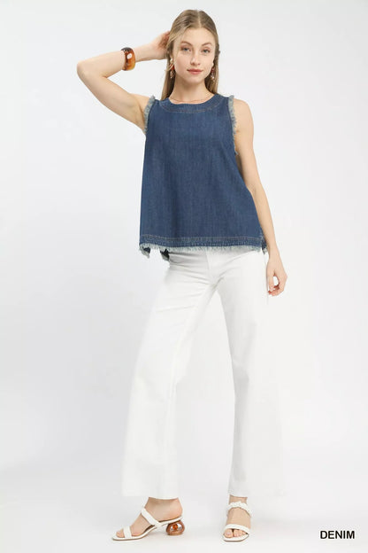 Umgee Sleeveless Fringe Hem Denim Top - Bitsy Gypsy Boutique