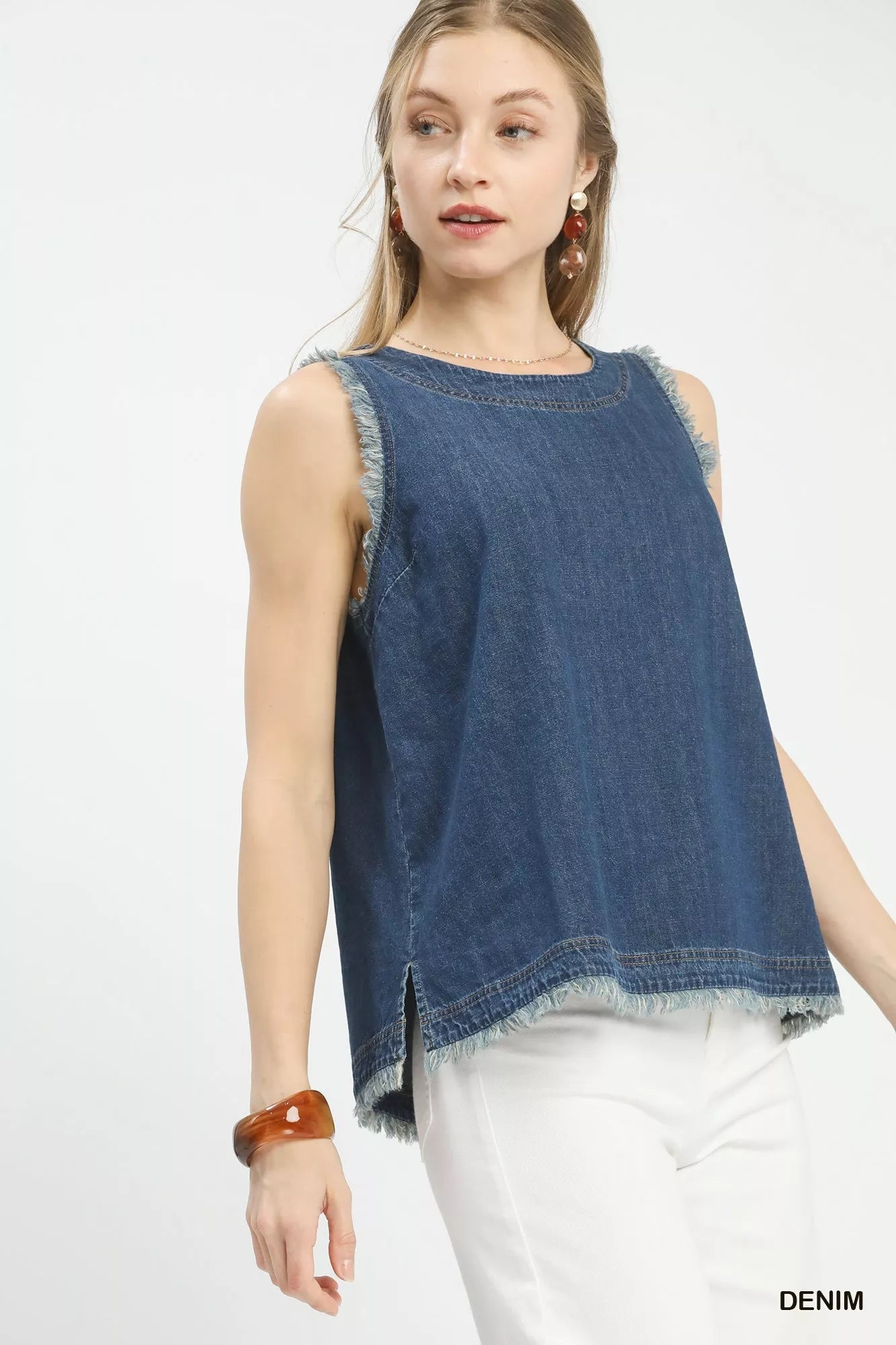 Umgee Sleeveless Fringe Hem Denim Top - Bitsy Gypsy Boutique