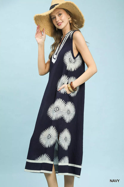 Umgee Sleeveless Geometric Midi Dress - Bitsy Gypsy Boutique