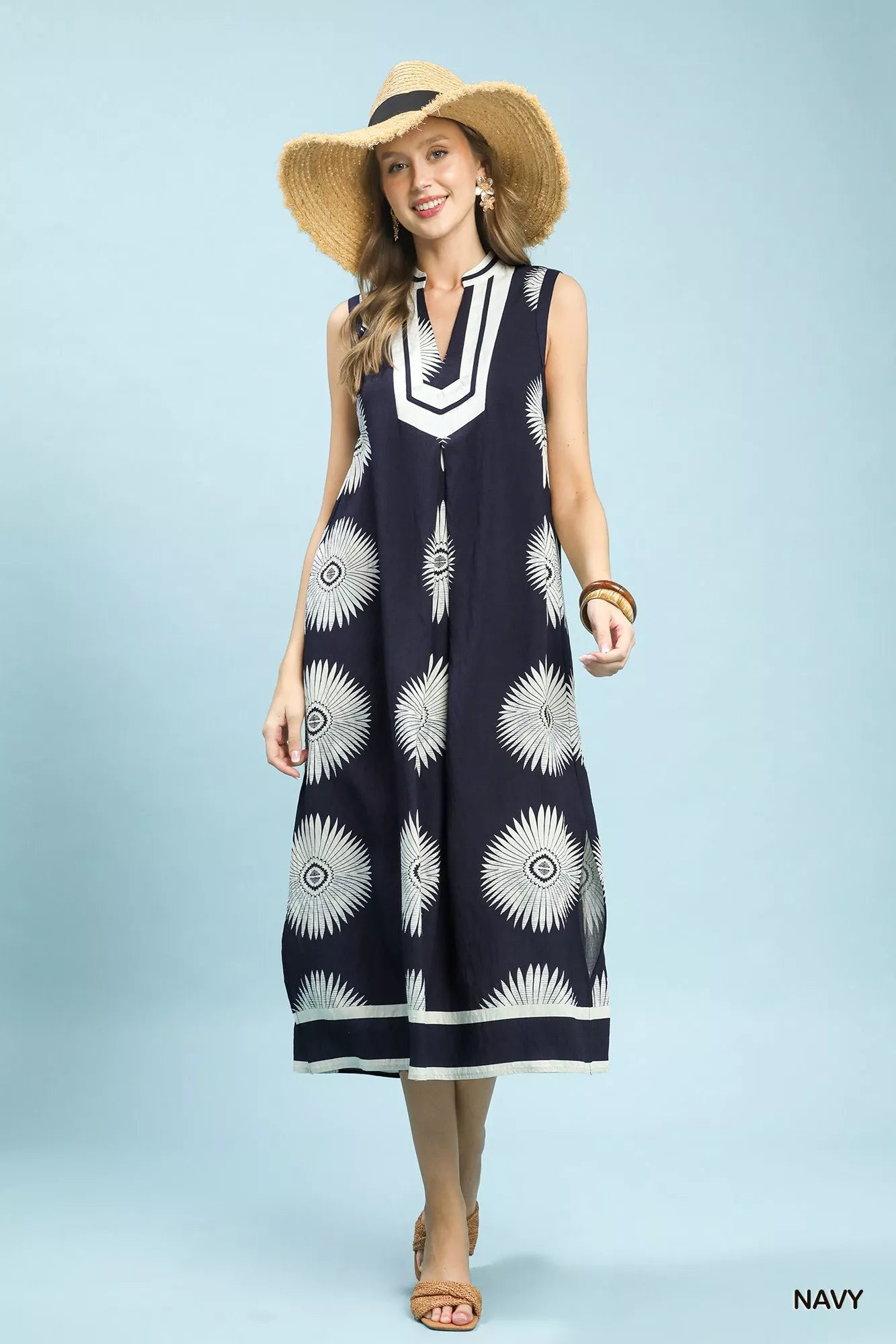 Umgee Sleeveless Geometric Midi Dress - Bitsy Gypsy Boutique