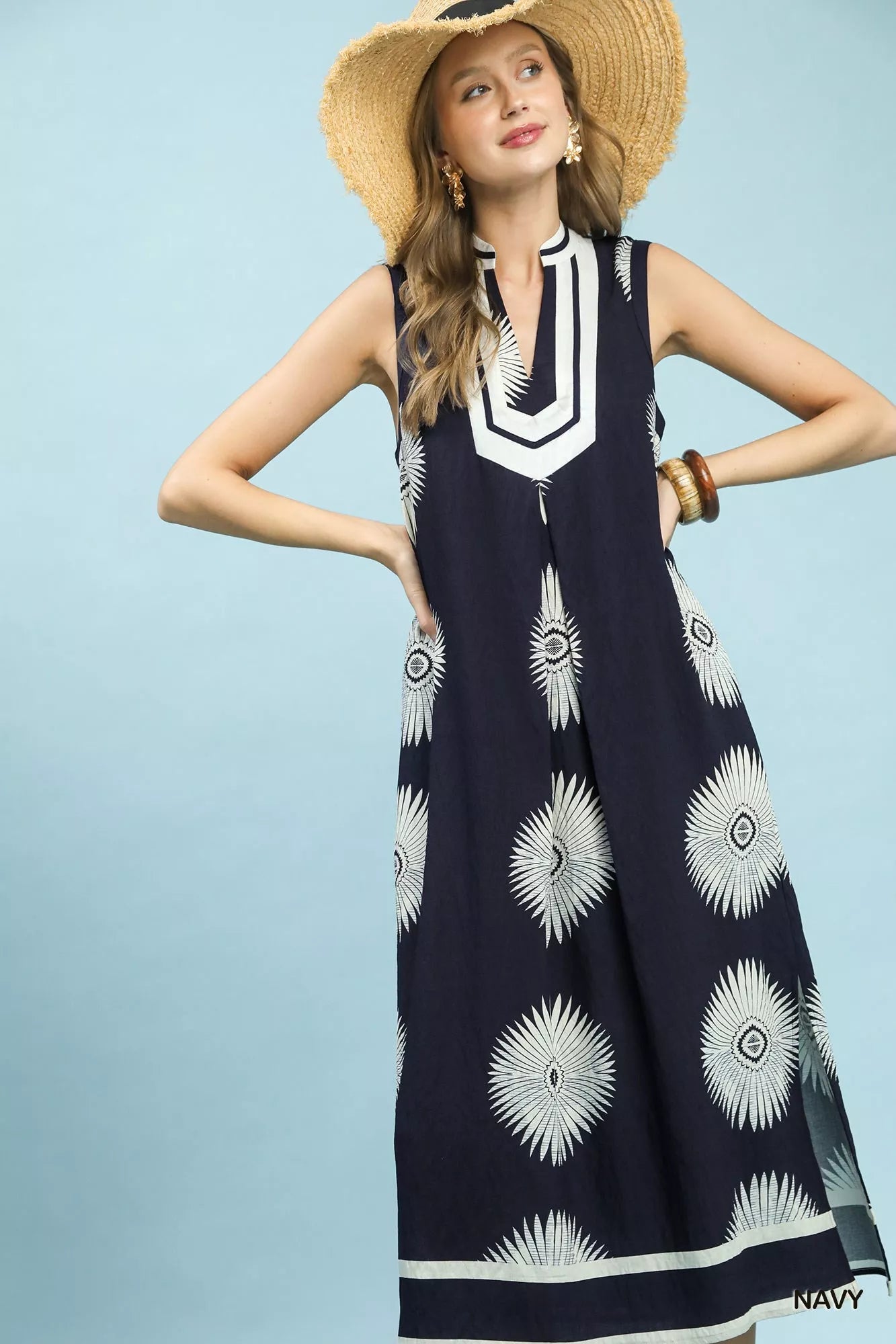 Umgee Sleeveless Geometric Midi Dress - Bitsy Gypsy Boutique