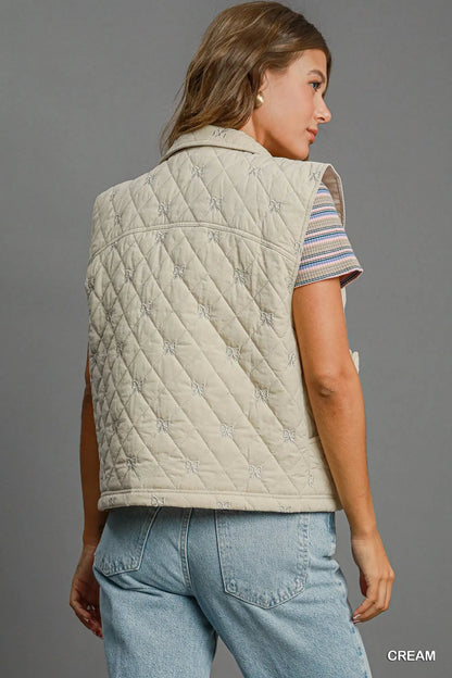 Umgee Sleeveless Quilted Vest with Bow Details - Bitsy Gypsy Boutique