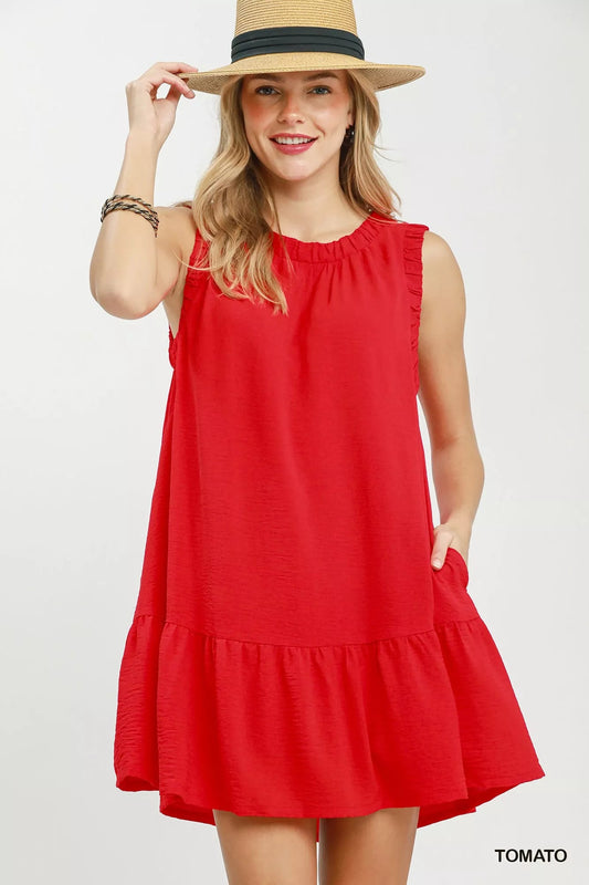 Umgee Sleeveless Ruffle Trim Drop Waist Mini Dress - Bitsy Gypsy Boutique