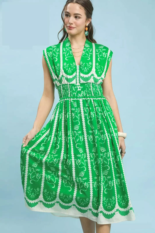 Umgee Sleeveless Smocked Midi Dress - Bitsy Gypsy Boutique