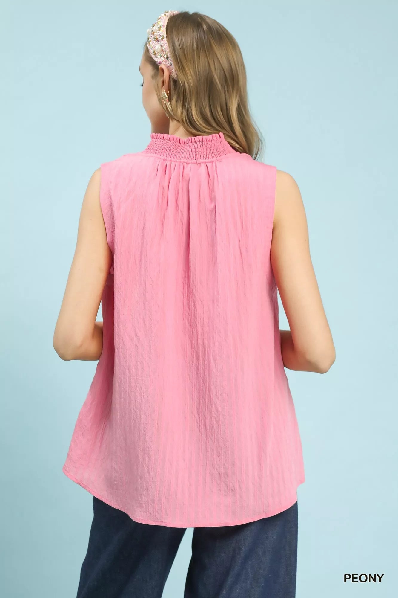 Umgee Sleeveless Textured Notch Neck Top - Bitsy Gypsy Boutique