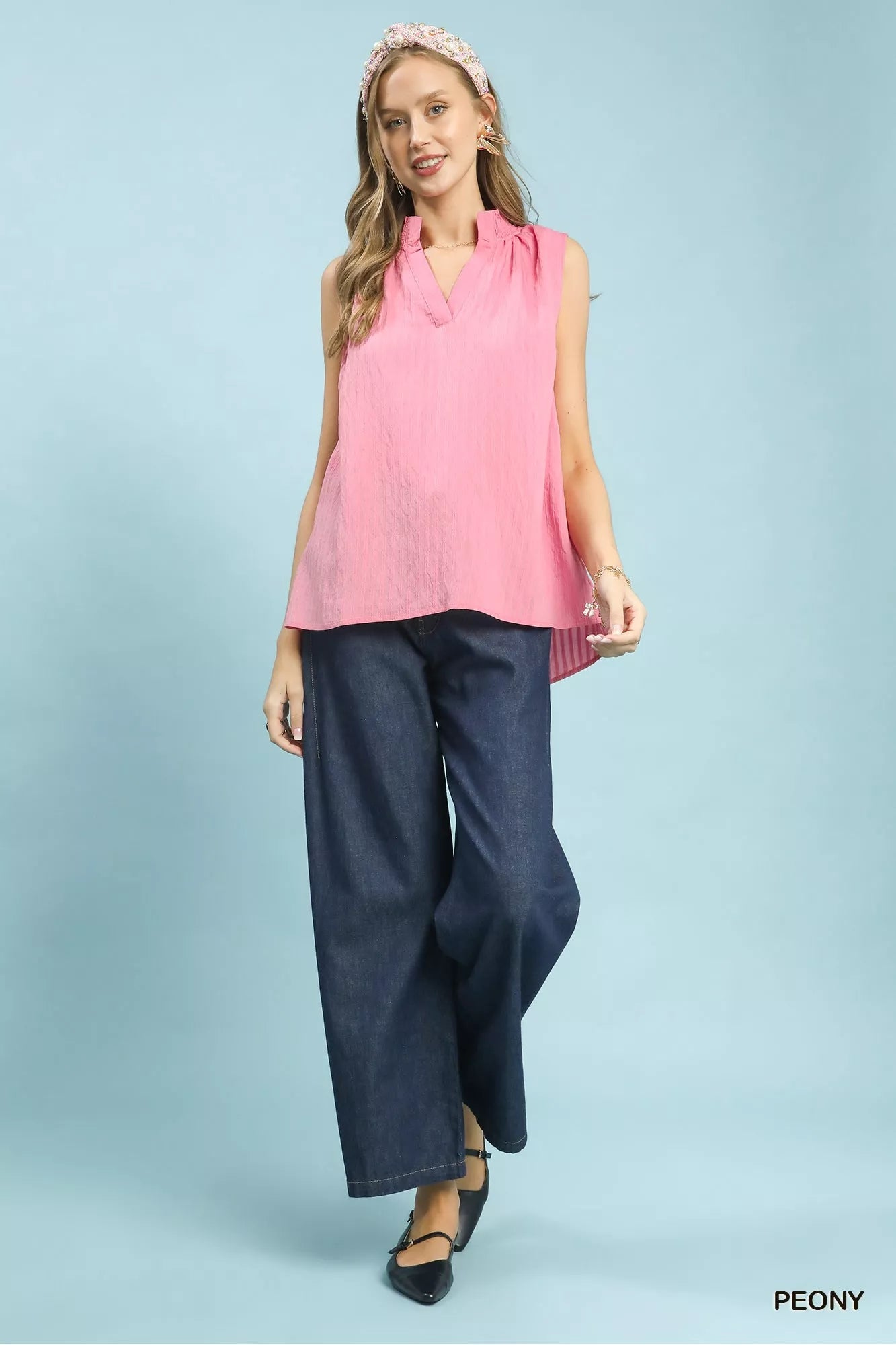 Umgee Sleeveless Textured Notch Neck Top - Bitsy Gypsy Boutique
