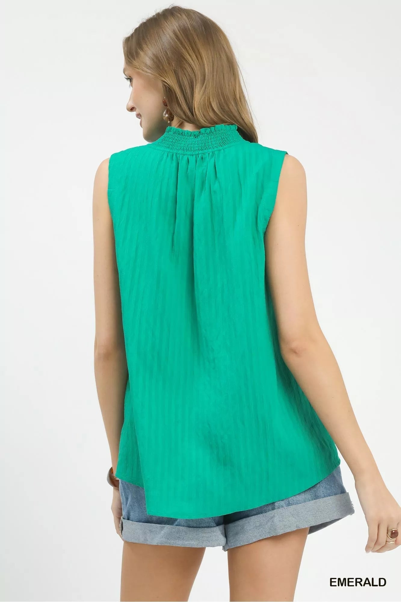 Umgee Sleeveless Textured Notch Neck Top - Bitsy Gypsy Boutique