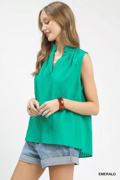 Umgee Sleeveless Textured Notch Neck Top - Bitsy Gypsy Boutique
